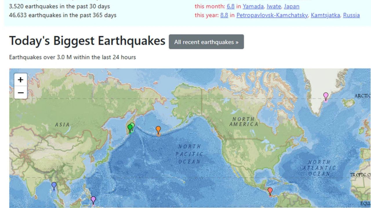 বিশ্বের বিভিন্ন স্থানে ২৪ ঘণ্টায় ৯৪ ভূমিকম্প
