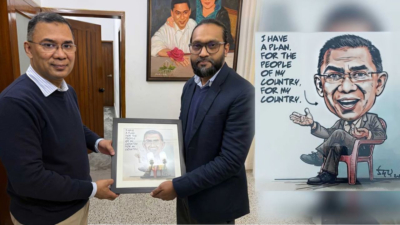 তারেক রহমানকে ‘আই হ্যাভ এ প্ল্যান’ শীর্ষক কার্টুন উপহার