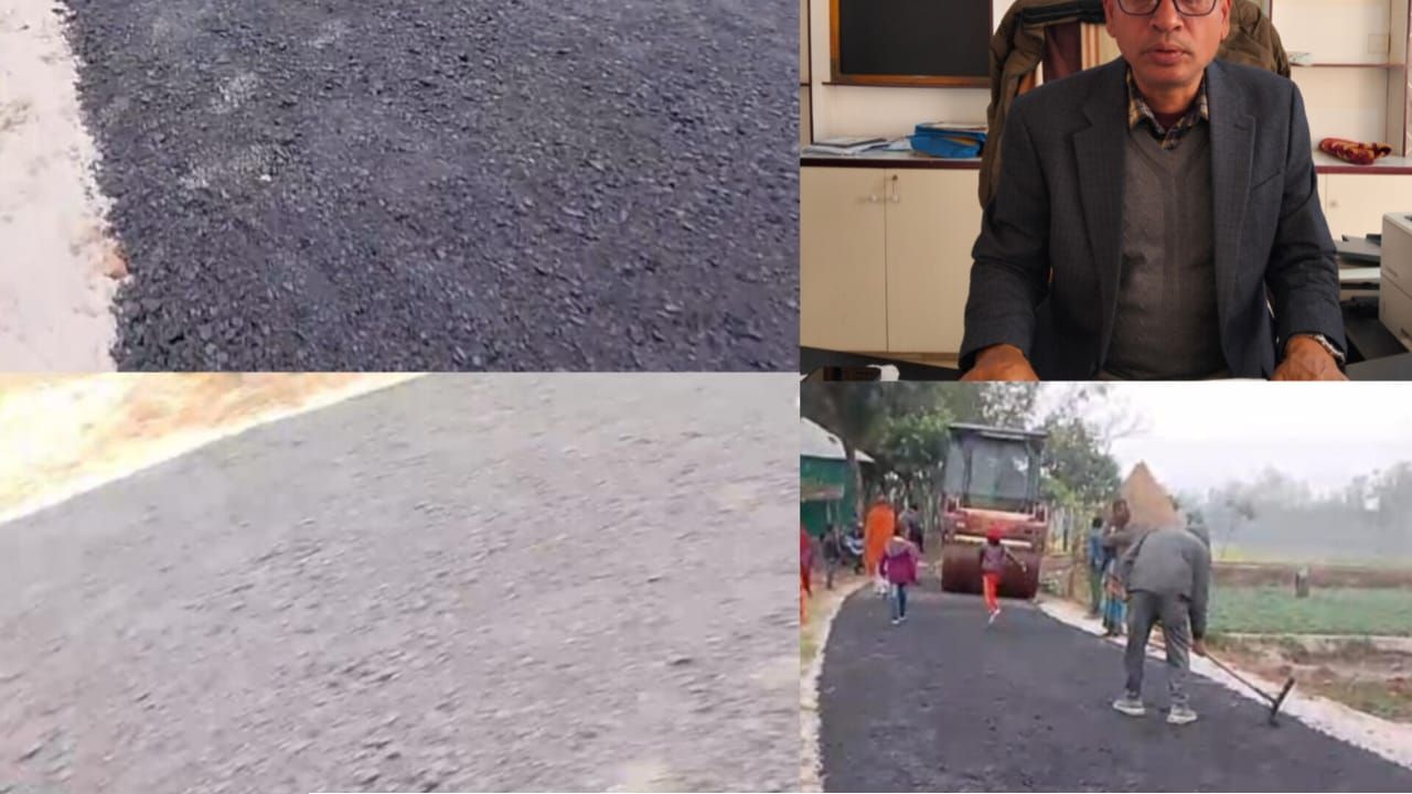 জলঢাকায় গ্রামীণ রাস্তা পাকাকরণ কাজ তদারকি করছেন প্রকৌশলী তারিকুজ্জামান