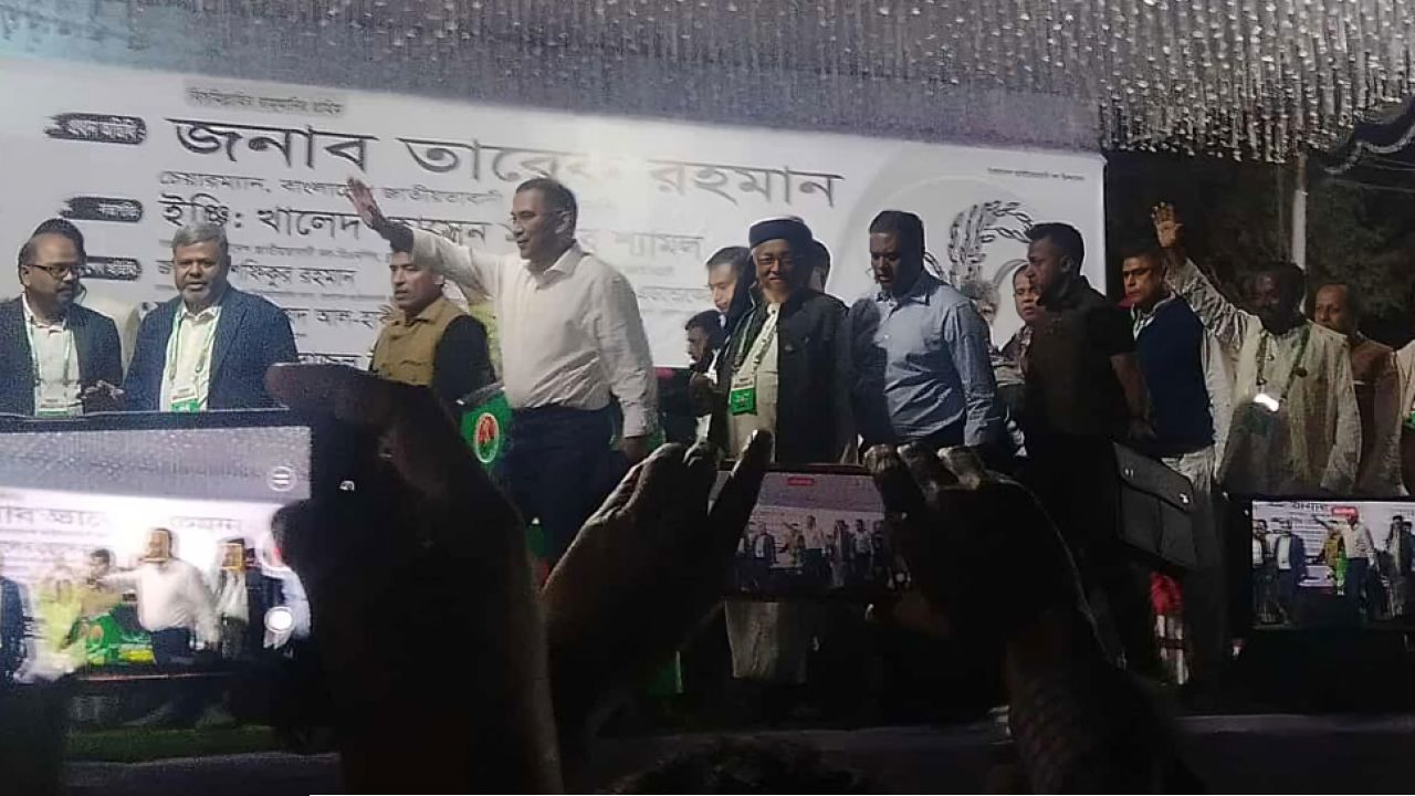 ব্রাহ্মণবাড়িয়ায় নির্বাচনী জনসভায় যোগদান তারেক রহমান